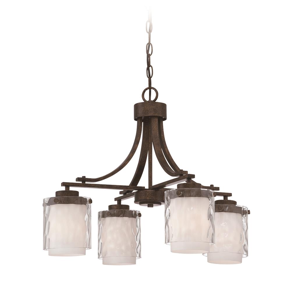 Craftmade 35424-PR Kenswick 4 Light Down Chandelier in Peruvian Bronze with Clear Hammered (Outer)/Frosted Ribbed (Inner) Glass